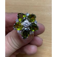 UK SIZE Q RING VINTAGE SILVER TONE GREEN & CLEAR STONES 14 GRAMS (P3)