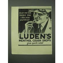1923 Luden's Menthol Cough Drops Ad - Relief For Trouble Zone