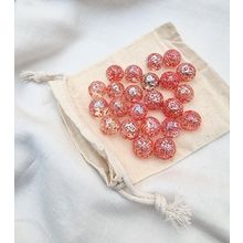 PRINCESS 25 Beautiful Glass Marbles, Coral Pink Speckles, 14mm with Cotton Pouch