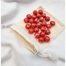 RED BEARD - 25 Glass Marbles, Red and White Swirl, 14mm, with Cotton Pouch