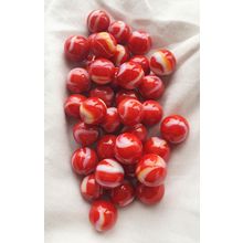 RED BEARD - 25 Beautiful Glass Marbles, Red and White Swirl, Brand New, 14mm