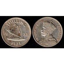 Fiji One Shilling 1935 Used Coin 1/- Geo V Outrigger Boat