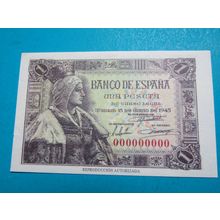 Espana Spain 1945 1 Peseta Banknote Reproduction - 13