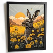 Hare Wall Art Print Vintage Artwork Hare In Flower Field Home Decor Lounge Art (