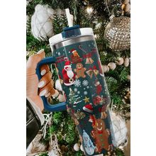 Sail Blue Christmas Pattern Print Handled Stainless Steel Tumblers