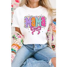 White Cute MaMa Bow Graphic Crewneck T Shirt