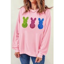 Pink Easter Bunny Patched Drop Shoulder Sweatshirt