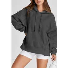 Gray Cable Textured Baggy Solid Hoodie