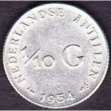 1954 Netherlands Antilles 1 Tenth Gulden Silver Coin