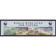 Bequia WWF Leatherback Turtle Top Strip of 4v WWF Logo 2001 MNH MI#306-309