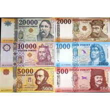 Set of banknotes from Hungary 500 - 20 000 Forint 2016 - 2021 UNC Pick #202-207