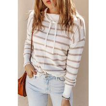 Cowl Neck Striped Print Drop Shoulder Sweater