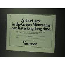 1974 Vermont Tourism Ad - Short Stay in the Green Mountains