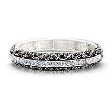 Western Style Stretchable Bracelet w/ Rhinestones - Vintage Look Embossed - B...