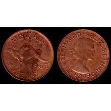 Australia One Penny 1963 Used Coin 1d QE II Kangaroo Y.