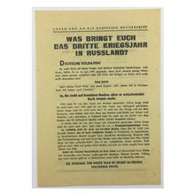 Original WW2 Russian/Soviet Air Drop Leaflet. - Code 2566. - 1943.