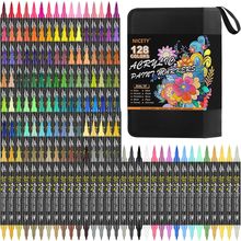 128 Acrylic Paint Markers, Dual Tip Brush Paint Pens for Rock Painting, Wood, Gl