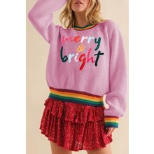 Bonbon Merry & Bright Colorful Stripes Trim Sweater