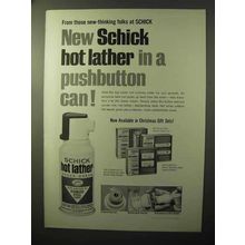 1964 Schick Hot Lather Shave Cream Ad - Pushbutton Can