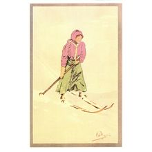 Carlo Pellegrini Mature Lady In Pink Ski Jacket Switzerland Sports Lithograph Po