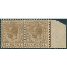Bahamas 1922 6d bistre-brown Malformed 'E' SG122a unused in pair