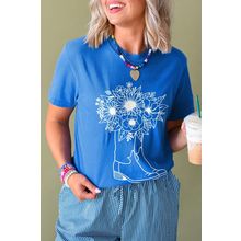 Blue Sunflower Boots Graphic Western Fashion T Shirt
