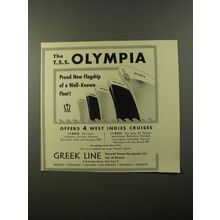 1954 Greek Line Cruise Ad - The T.S.S. Olympia Proud new flagship