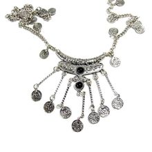 Bohemian Festival Beach Style Coin Necklace Black Silver/Pewter Boho