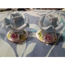 vintage pair ceramic candle stick holders never used perfect
