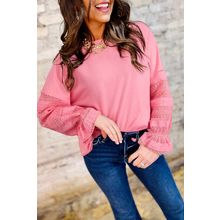 Sachet Pink Drop Shoulder Lace Ruffled Sleeve Patchwork Loose Sweatshirt