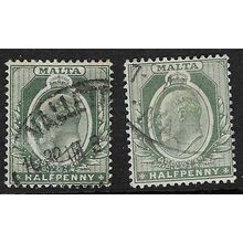 MALTA 1903-4 EDVII CROWN CA 1/2d x 2 SHADES USED SG38 x 2