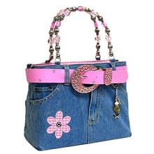 Denim Jean Purse W/ Belt & Key Chain/Flower - BG-BJ113MPK (BG-ABJ13MPK)