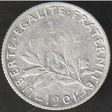 1901 France 1 Franc Silver Coin
