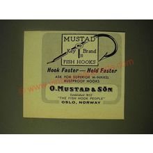 1966 Mustad Key Brand Fish Hooks Ad - Hook Faster - Hold Faster