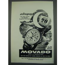 1949 Movado Astrograph Watch Ad - Astrograph time from month to second