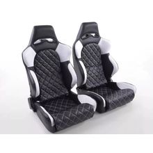 FK Pair Universal Car Van 4x4 Bucket Sports Seats - Quilted Stitch Black White