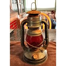 Dietz Old Little Wizard Red Glass Globed Railroad Train Lantern 12" Tall