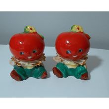 Vintage Salt and Pepper Shakers Anthropomorphic Twin Tomato Heads Japan