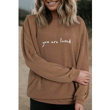 Khaki You Are Loved Print Corduroy Sweatshirt