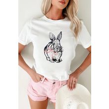 White Bunny Embroidered Bow Graphic Tee