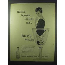 1960 Rose's Lime Juice Ad - Improves The Spirit