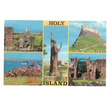 multiview, HOLY ISLAND, LINDISFARNE, NORTHUMBERLAND used postcard 1984 pm =