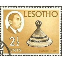 Lesotho QEII 1967 2½c Black & Ochre Used SG 128 postage stamp basotho hat