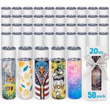 50 Pack 20 OZ Sublimation Tumbler Blanks Skinny Straight in Bulk, Stainless Stee