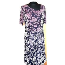 Velvet Print Grace Dress Purple Floral Gathered Midi Size 16 UK