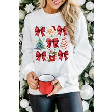 Beige Christmas Tree Bowknot Santa Clause Graphic Holiday Sweatshirt