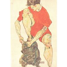 Egon Schiele Frau in Rotem Kleid Painting Postcard