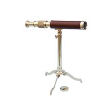 Solid Brass Telescope on Stand 17"" - Wood
