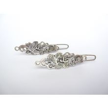 2 extra tiny small silver metal filigree barrette hair clip fine thin hair