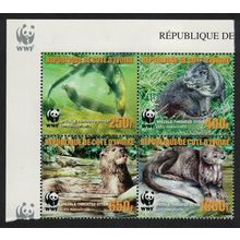 Ivory Coast WWF Speckle-throated Otter Block of 4 ERROR 2005 MNH MI#1349-1352A